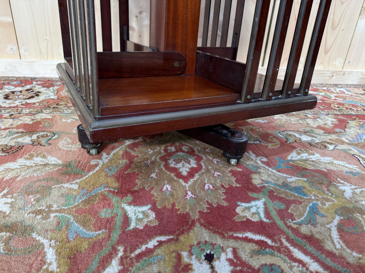 Revolving Bookcase In Solid Mahogany And Brass-photo-2