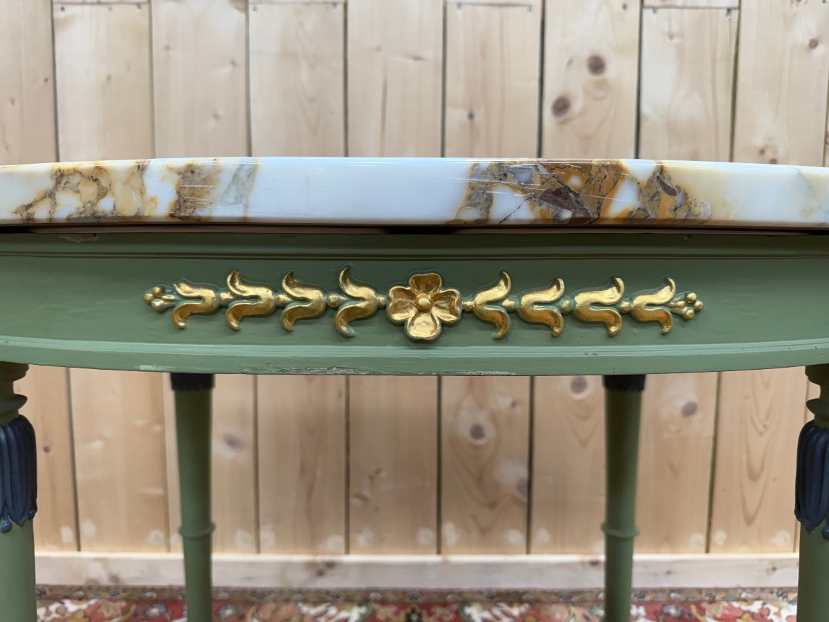 Louis XVI Style Oval Pedestal Table Painted With Marble-photo-2
