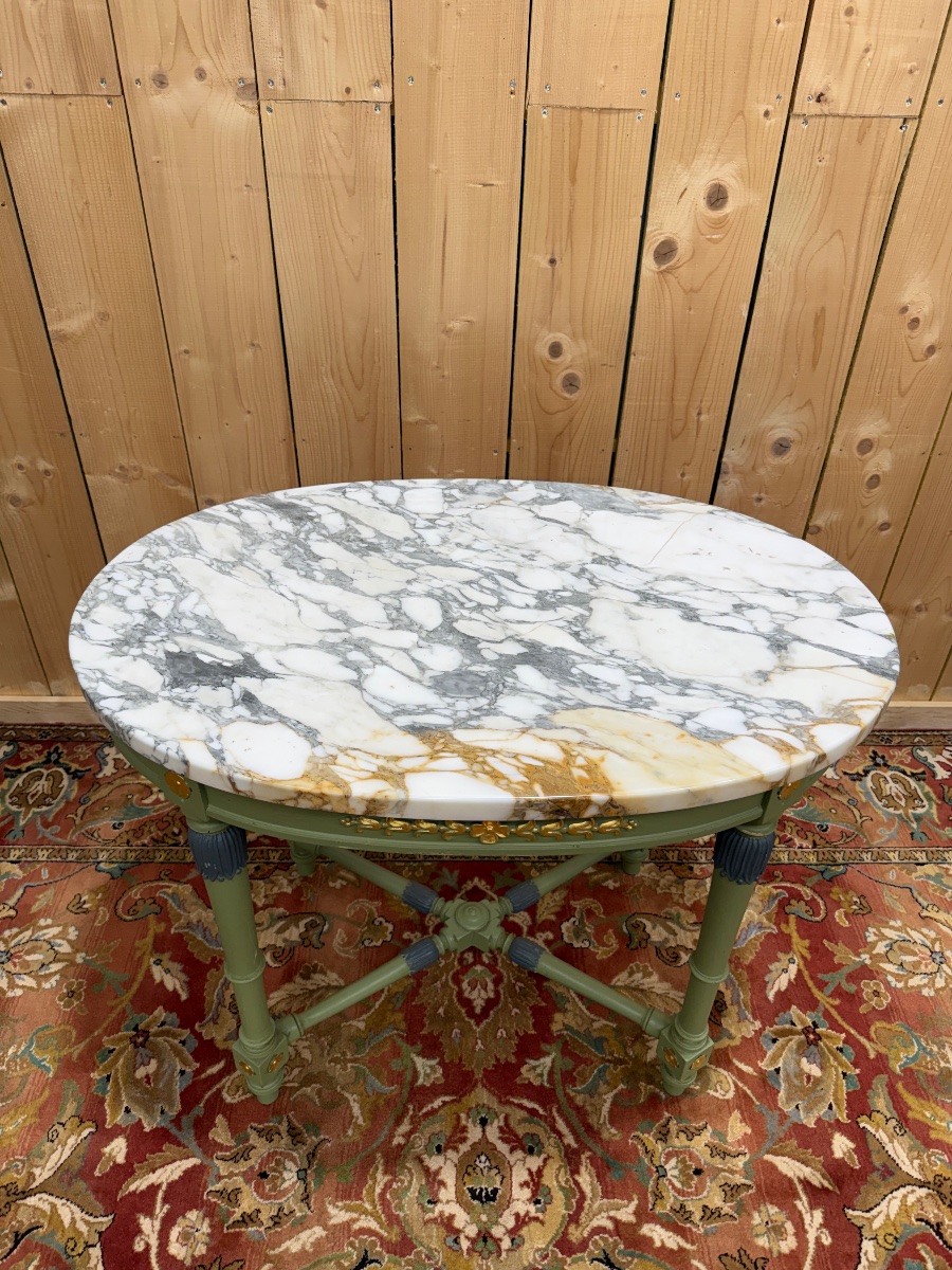 Louis XVI Style Oval Pedestal Table Painted With Marble-photo-3