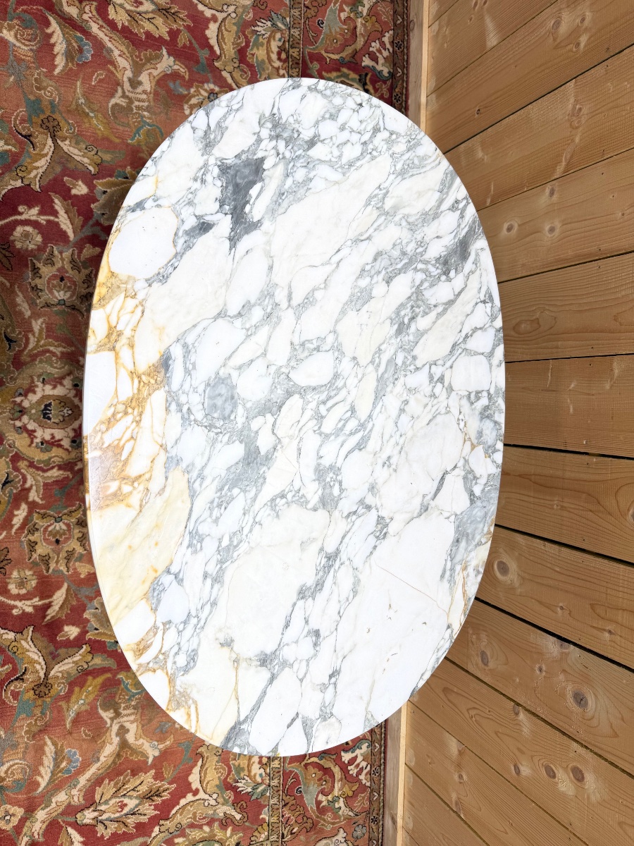 Louis XVI Style Oval Pedestal Table Painted With Marble-photo-4