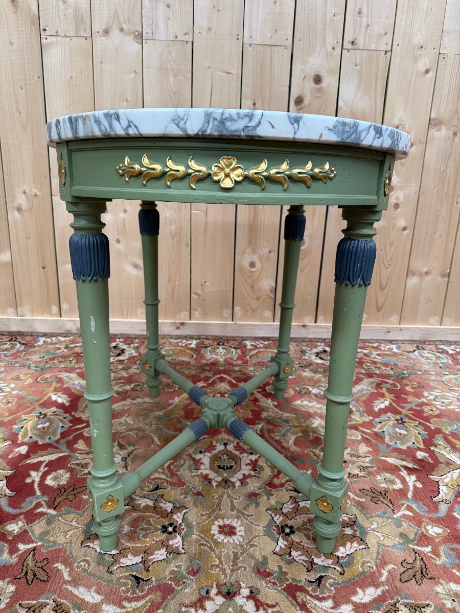 Louis XVI Style Oval Pedestal Table Painted With Marble-photo-2