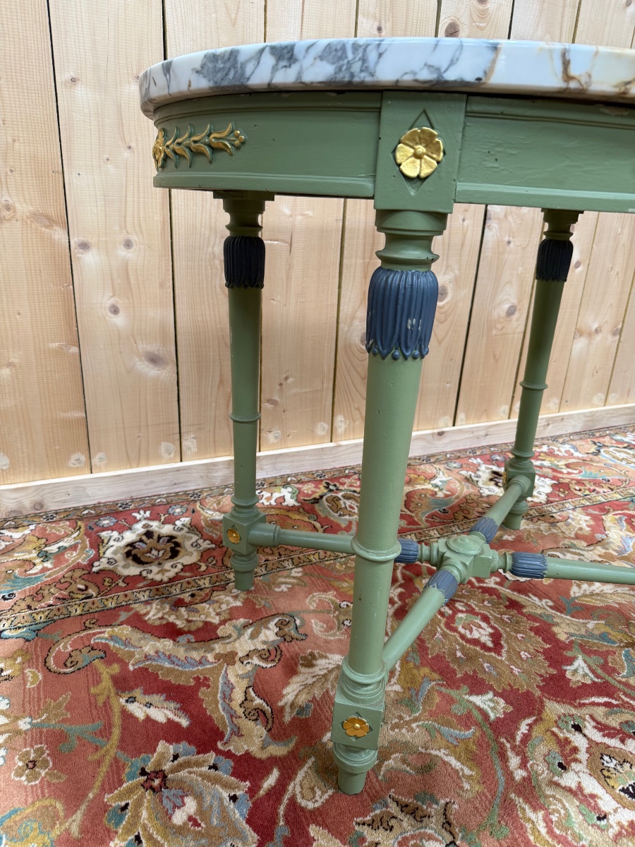 Louis XVI Style Oval Pedestal Table Painted With Marble-photo-3