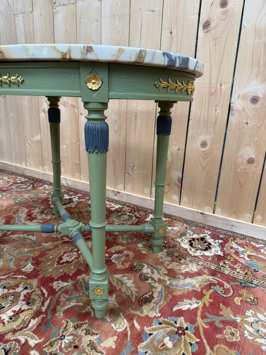 Louis XVI Style Oval Pedestal Table Painted With Marble-photo-4
