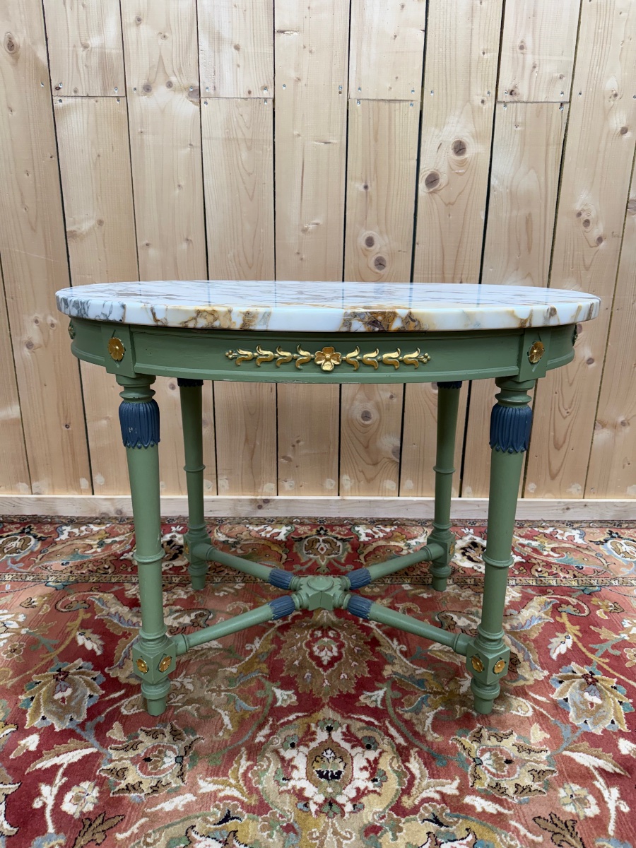 Louis XVI Style Oval Pedestal Table Painted With Marble