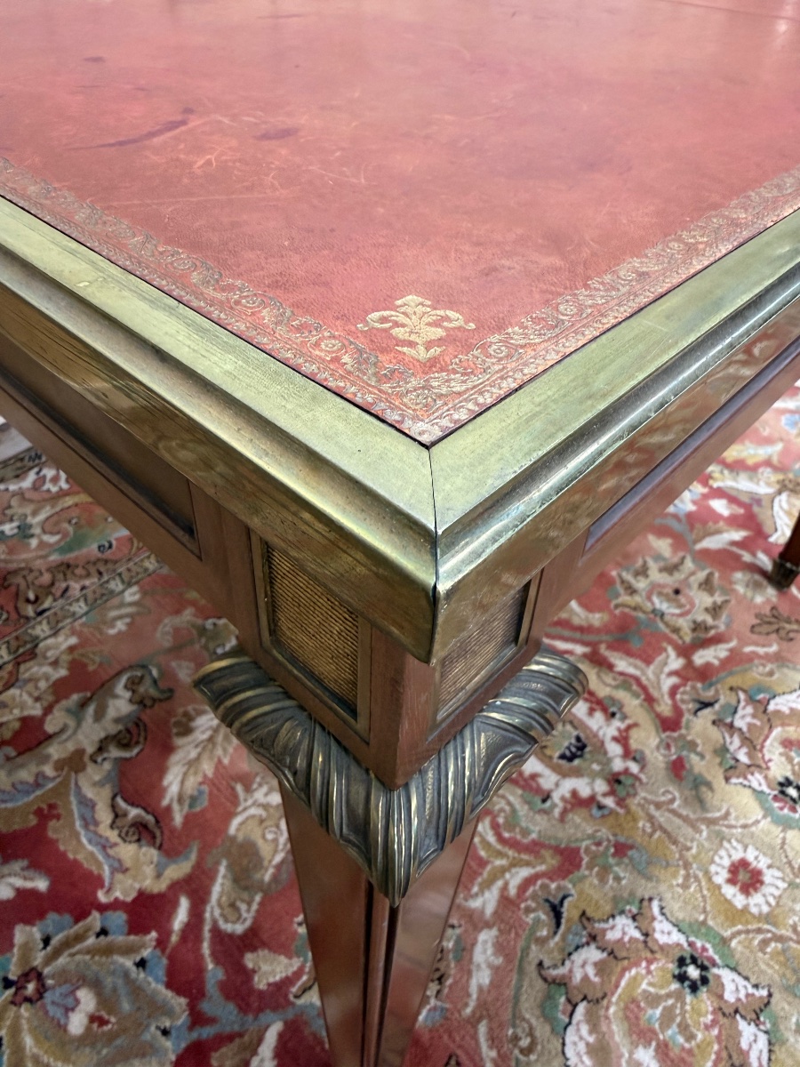 Louis XVI Style Square Table With Leather Top-photo-2