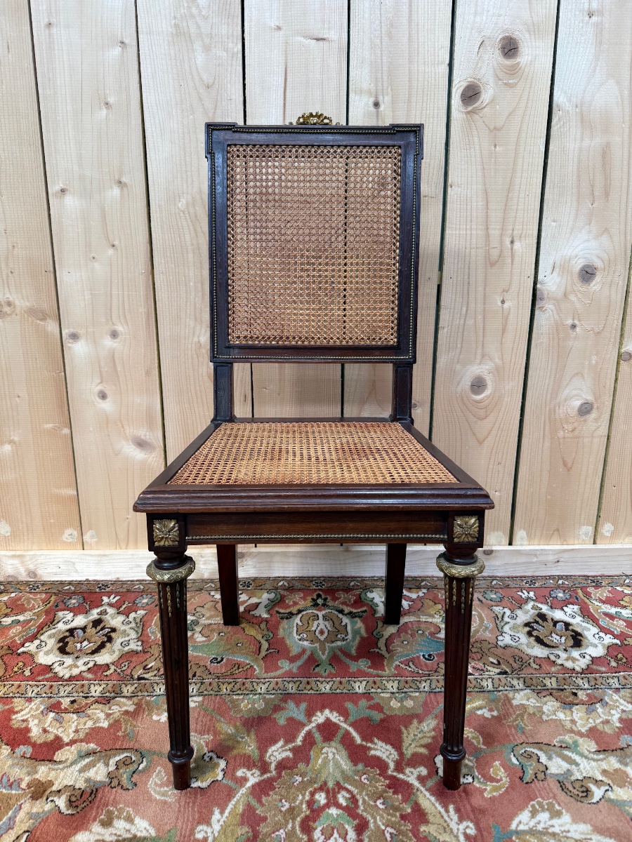 Suite de 8 chaises de style Louis XVI en acajou et cannage -photo-1