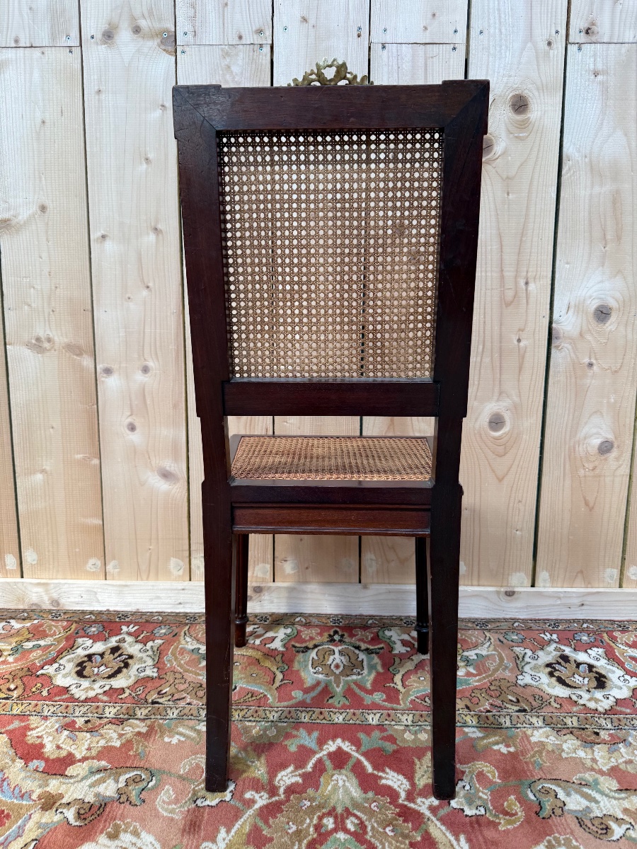 Suite de 8 chaises de style Louis XVI en acajou et cannage -photo-2