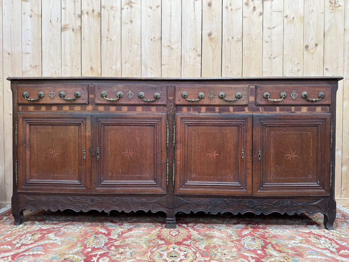 Large Louis XV-style Sideboard In Oak With Marquetry 