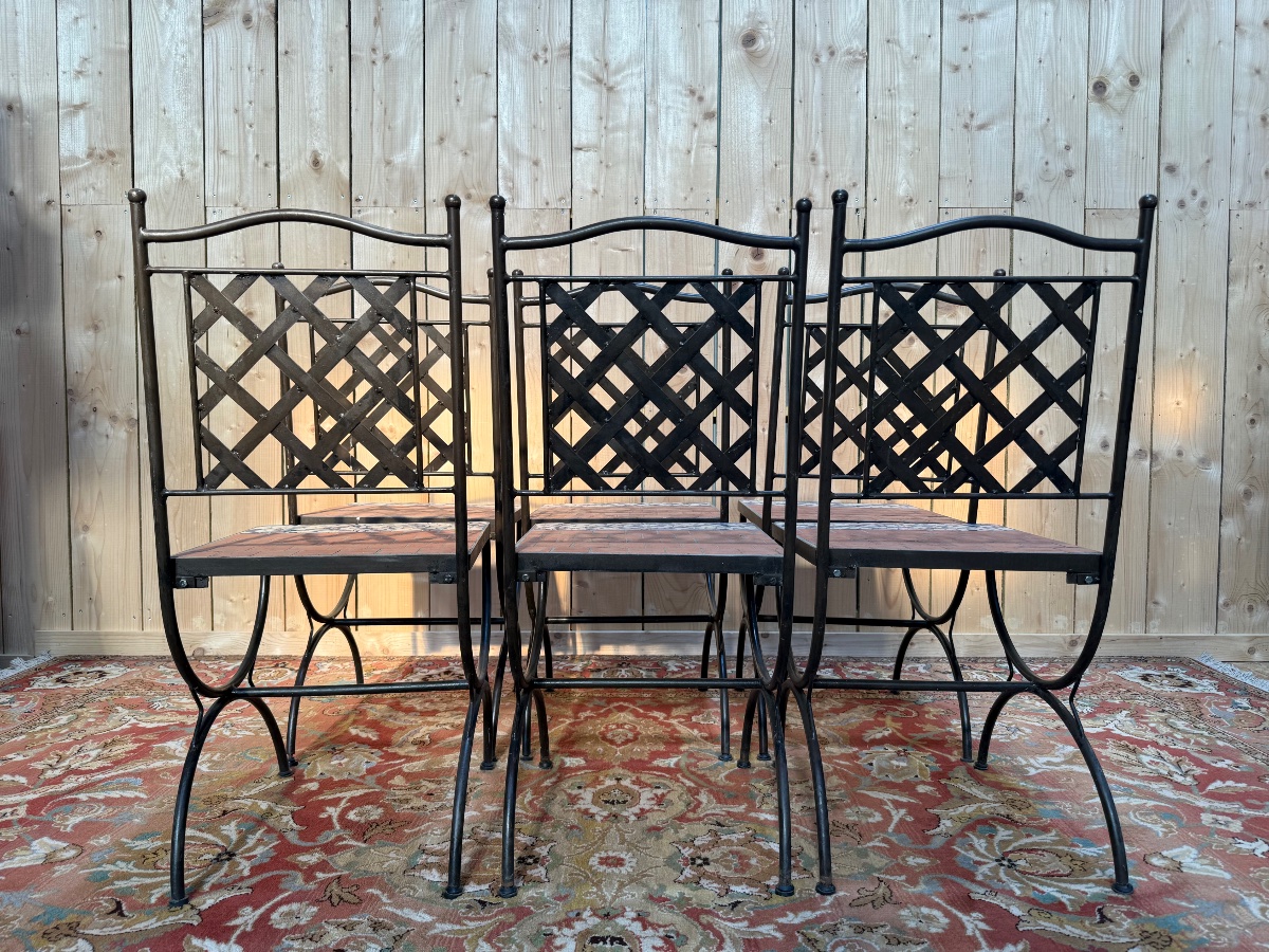 Suite de 6 chaises de jardin en fer et mosaïques -photo-2