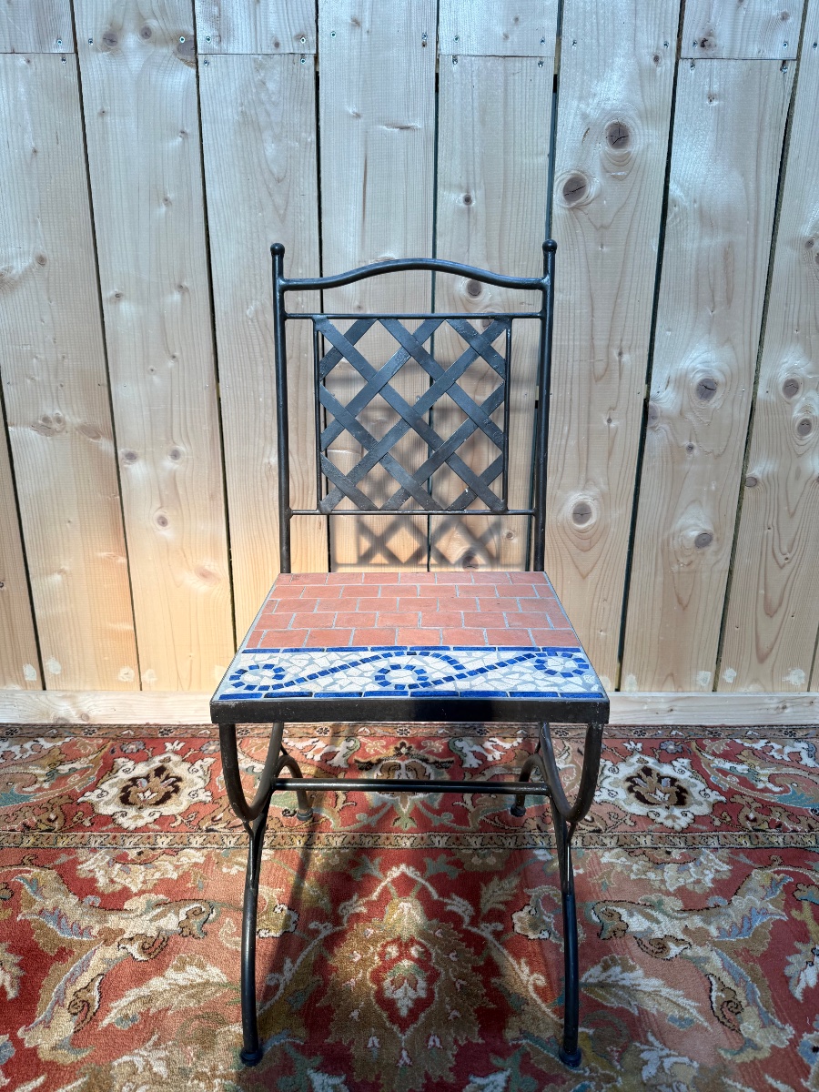 Suite de 6 chaises de jardin en fer et mosaïques -photo-3