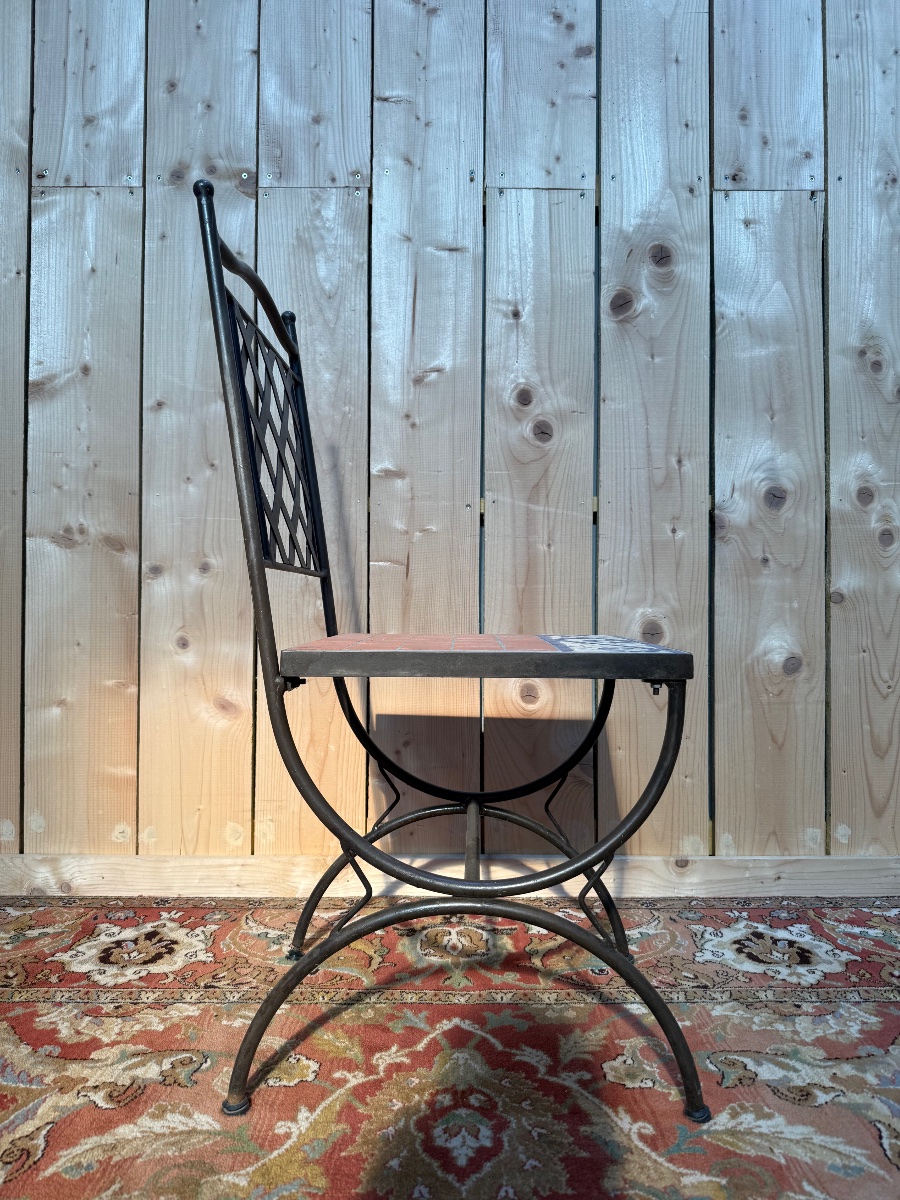 Suite de 6 chaises de jardin en fer et mosaïques -photo-4