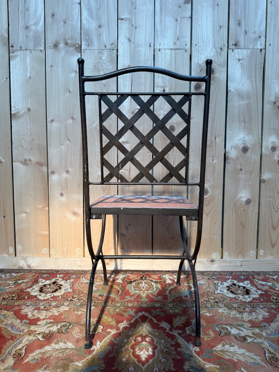 Suite de 6 chaises de jardin en fer et mosaïques -photo-5