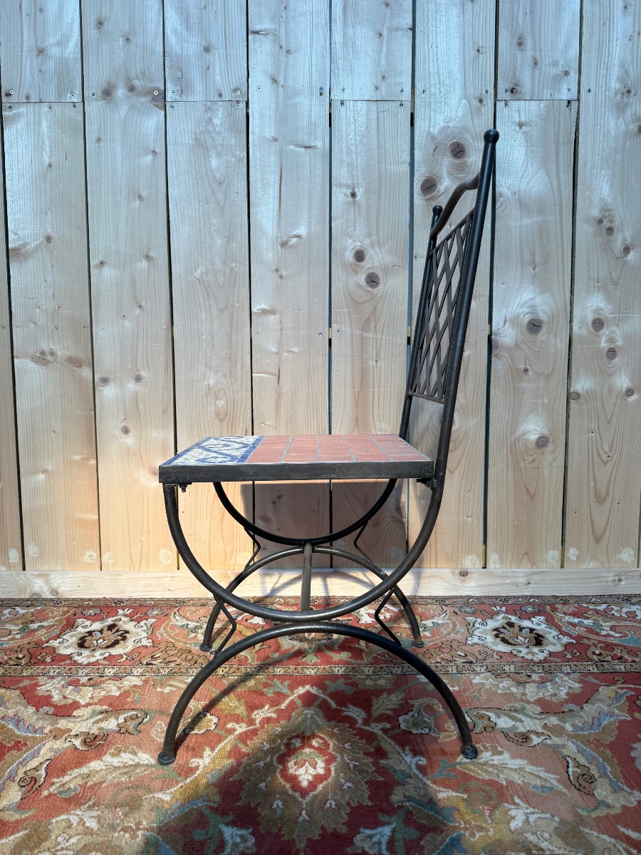 Suite de 6 chaises de jardin en fer et mosaïques -photo-6