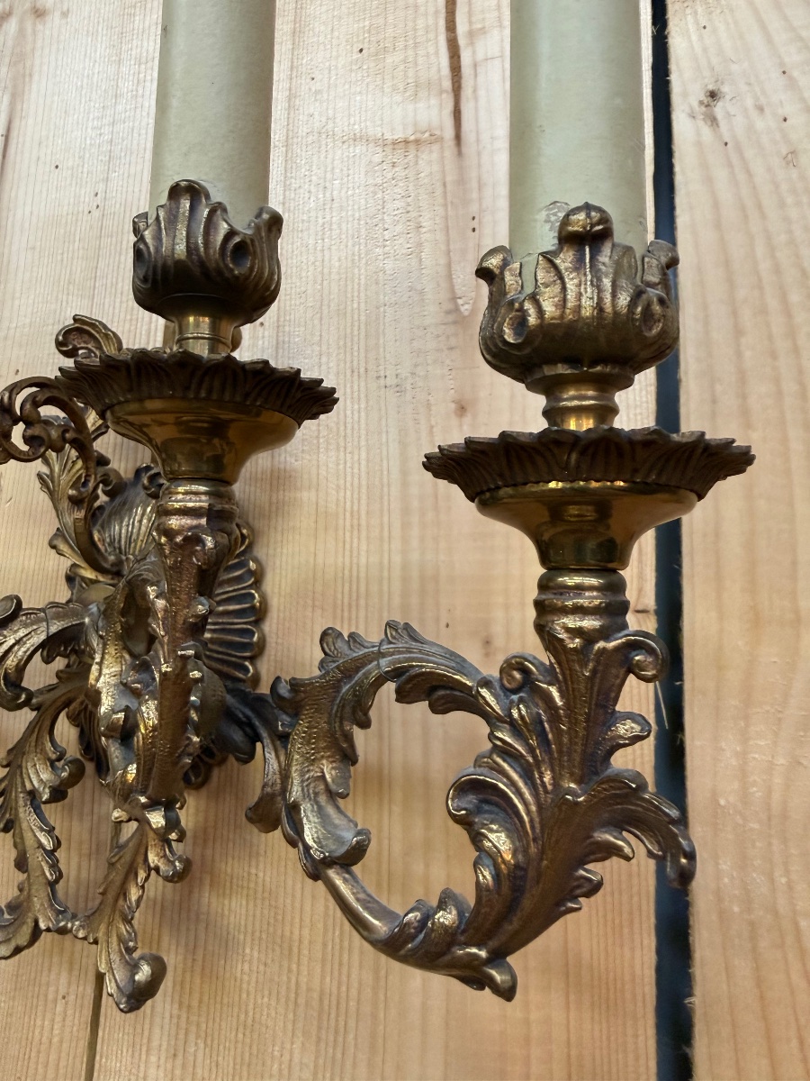 Set Of 3 Large Louis XV-style Rocaille Wall Sconces In Bronze -photo-2