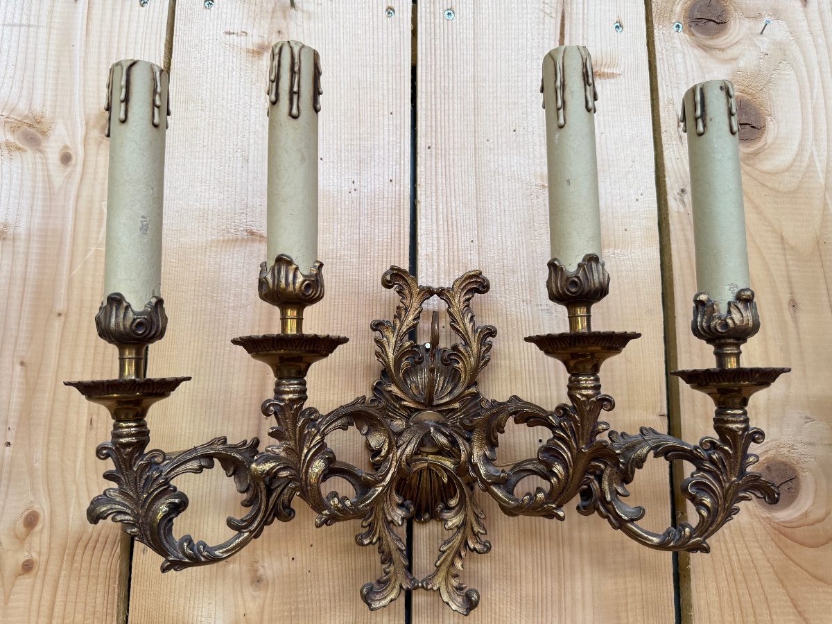 Set Of 3 Large Louis XV-style Rocaille Wall Sconces In Bronze -photo-4