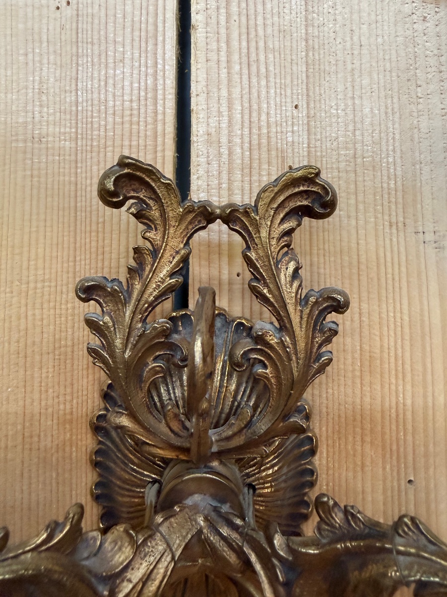 Set Of 3 Large Louis XV-style Rocaille Wall Sconces In Bronze -photo-1