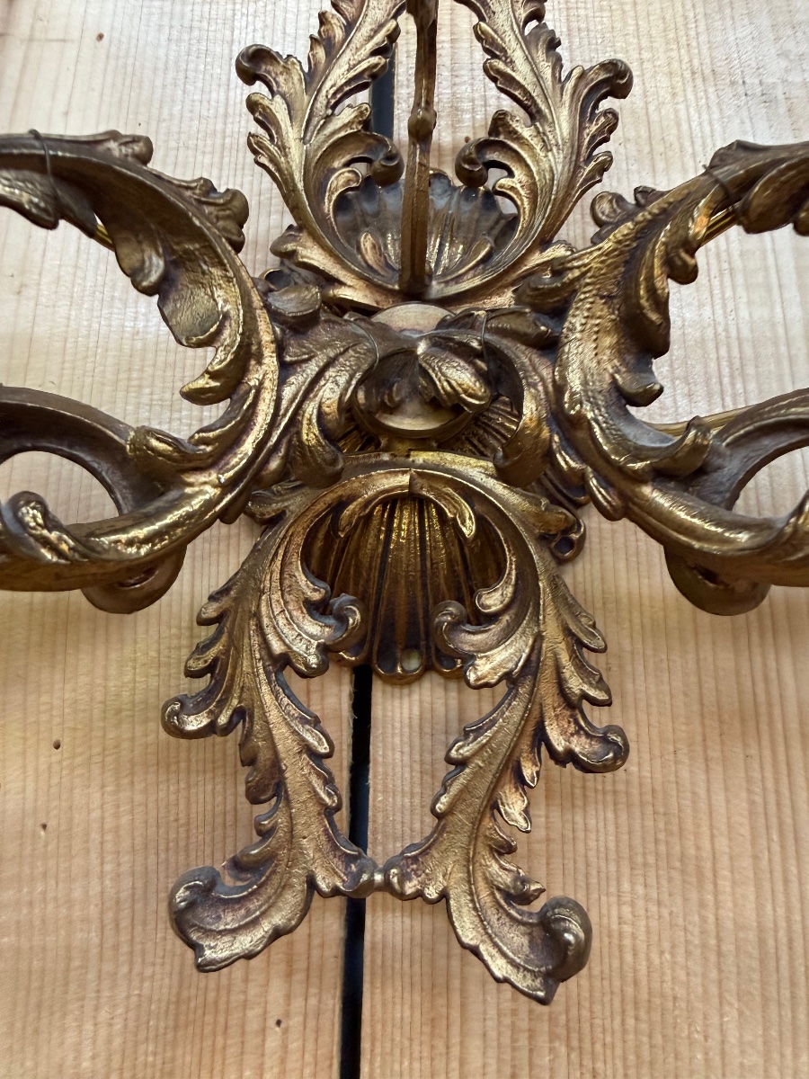 Set Of 3 Large Louis XV-style Rocaille Wall Sconces In Bronze -photo-2
