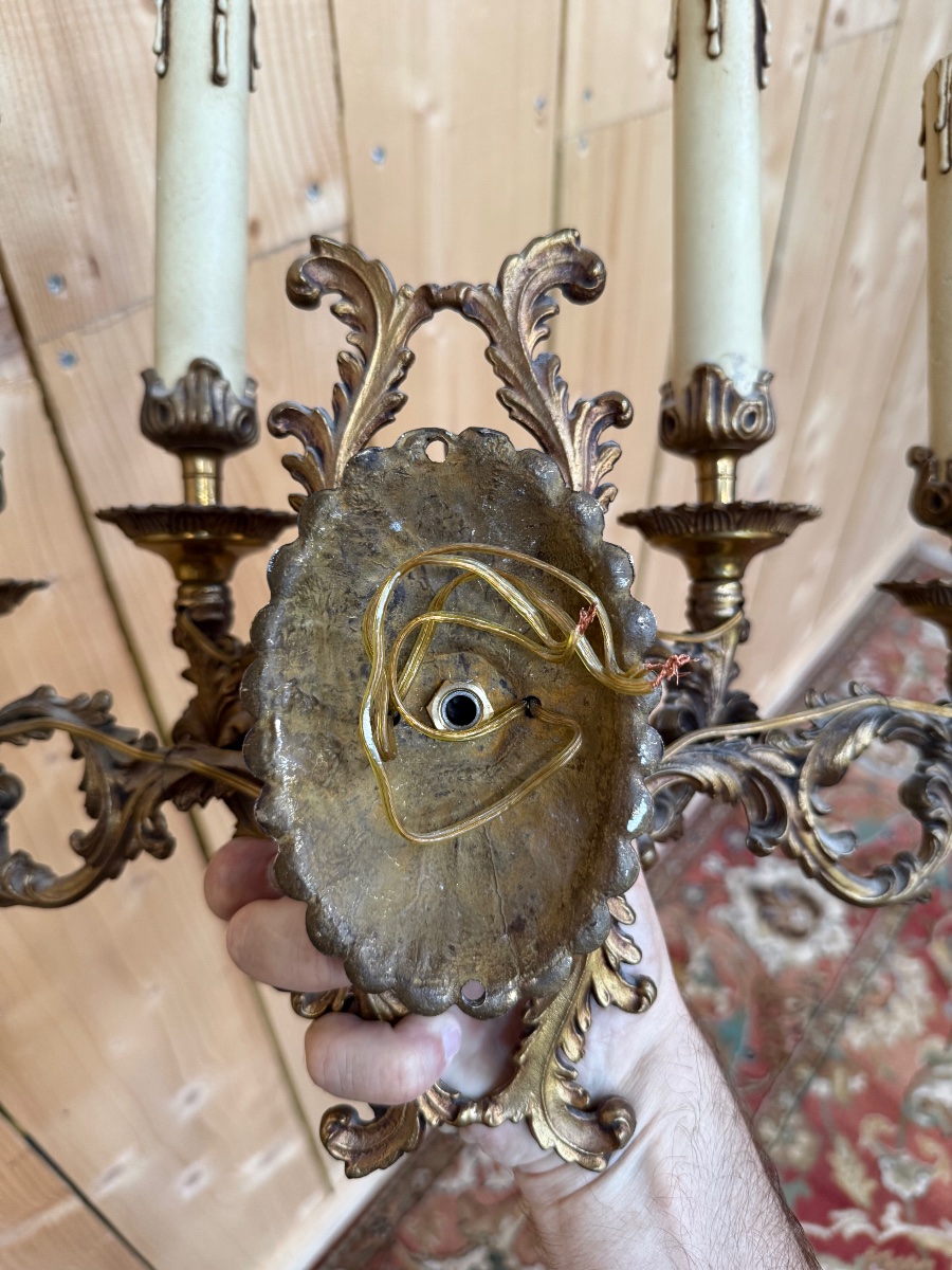 Set Of 3 Large Louis XV-style Rocaille Wall Sconces In Bronze -photo-4