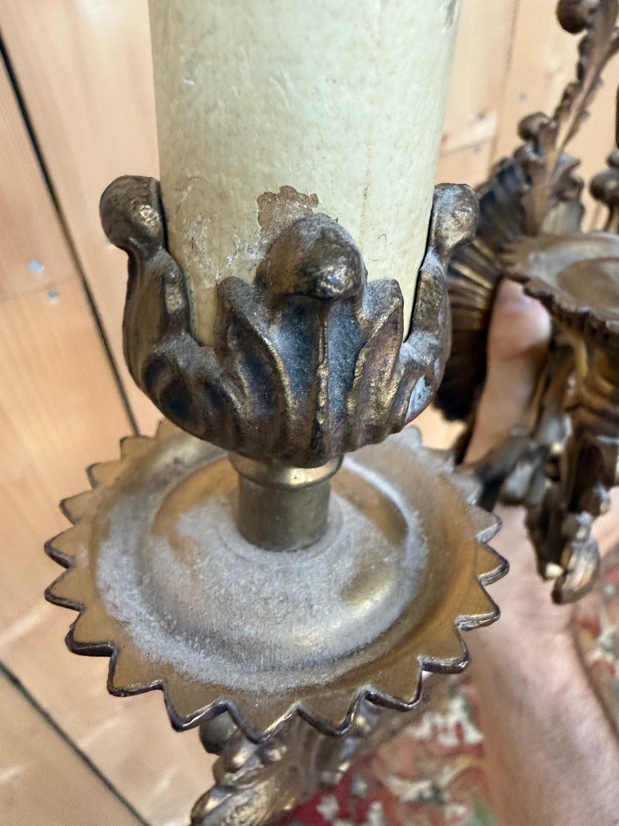 Set Of 3 Large Louis XV-style Rocaille Wall Sconces In Bronze -photo-5