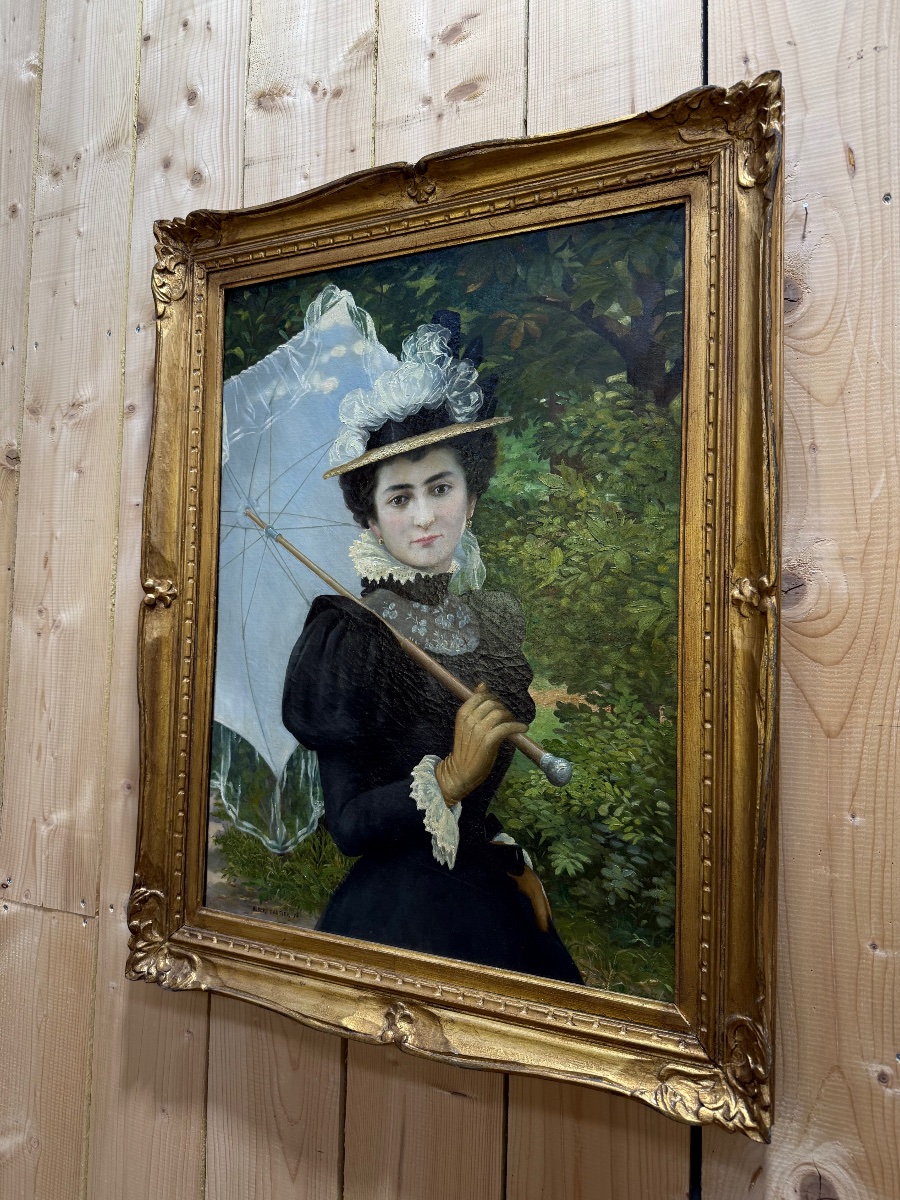 Tableau huile sur toile portrait de femme par HUBERT GAUTIER 1898-photo-2