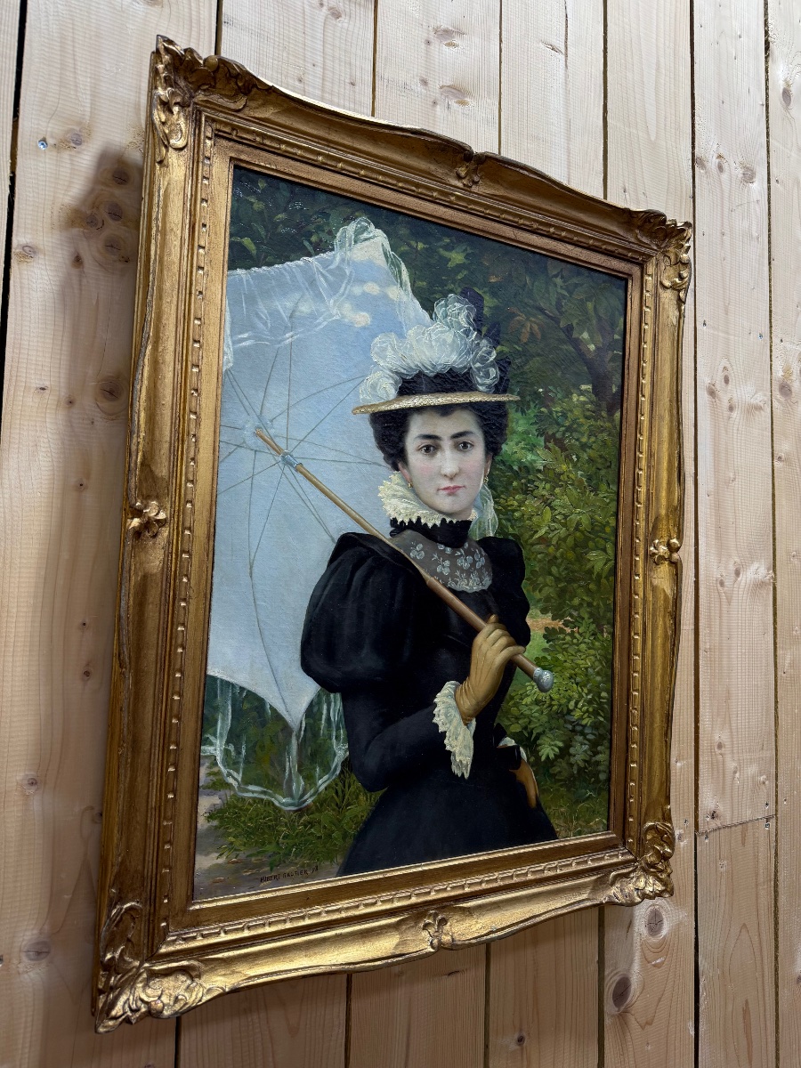 Tableau huile sur toile portrait de femme par HUBERT GAUTIER 1898-photo-4