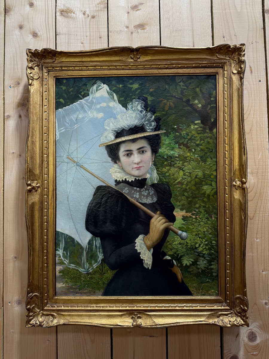 Tableau huile sur toile portrait de femme par HUBERT GAUTIER 1898