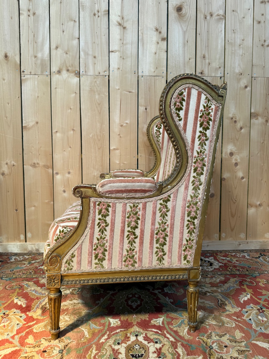 Bergère à Oreilles de style Louis XVI maison "JANSEN"-photo-4