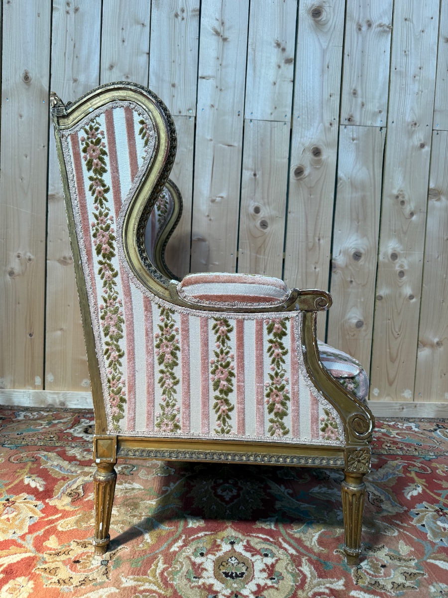 Bergère à Oreilles de style Louis XVI maison "JANSEN"-photo-2