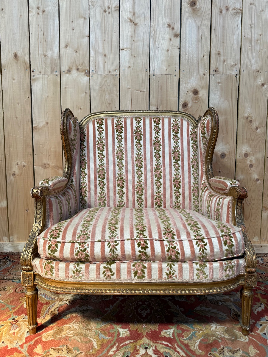 Bergère à Oreilles de style Louis XVI maison "JANSEN"-photo-3