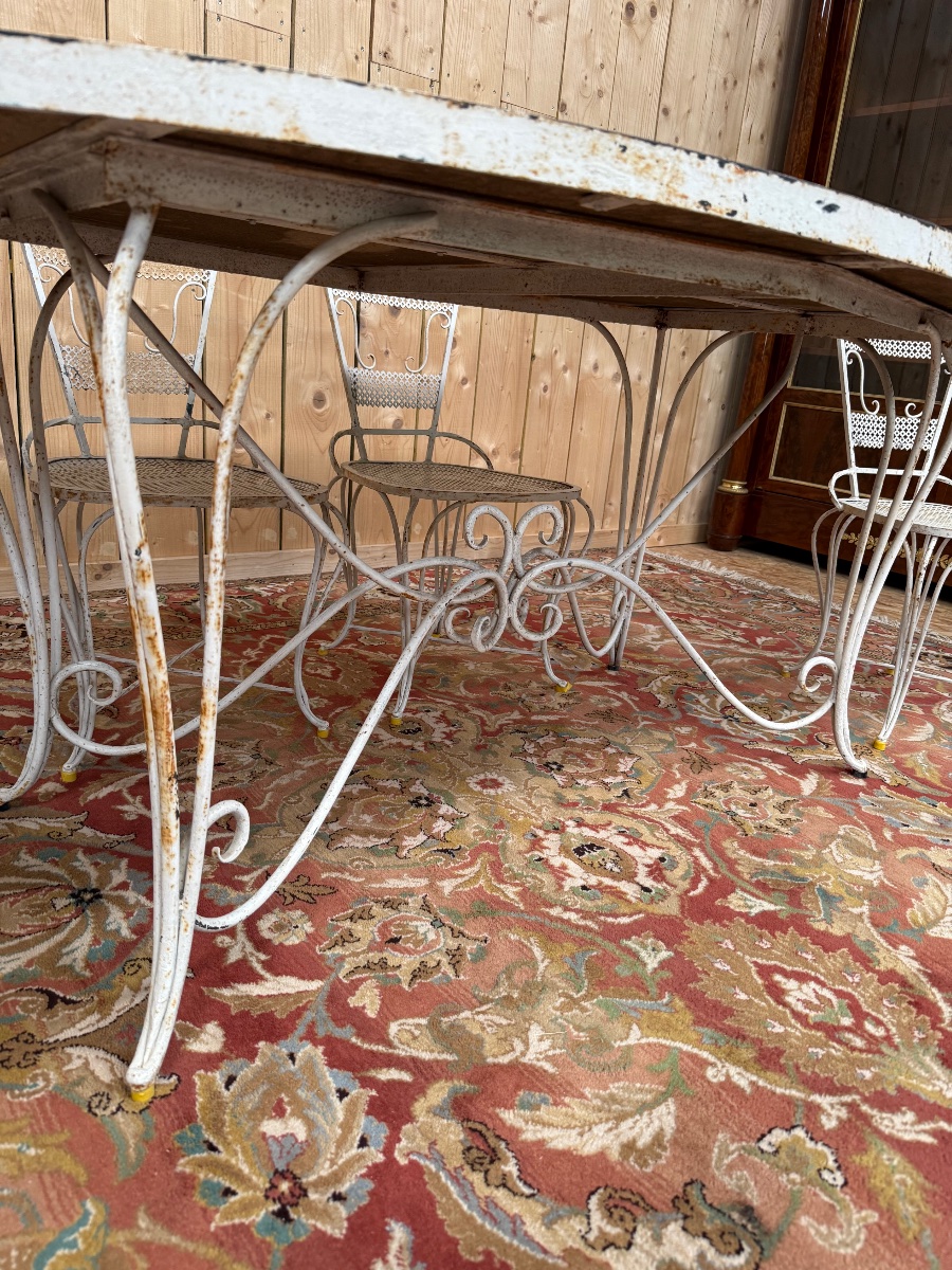 Salon de jardin en fer forgé et faïence Table et 4 chaises -photo-2
