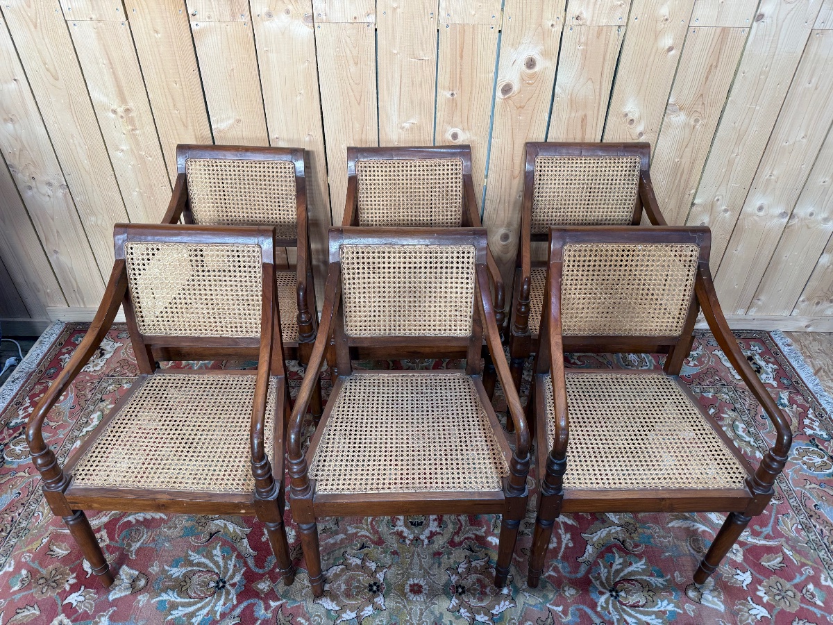 Suite de 6 fauteuils de style colonial anglais en cannage -photo-3