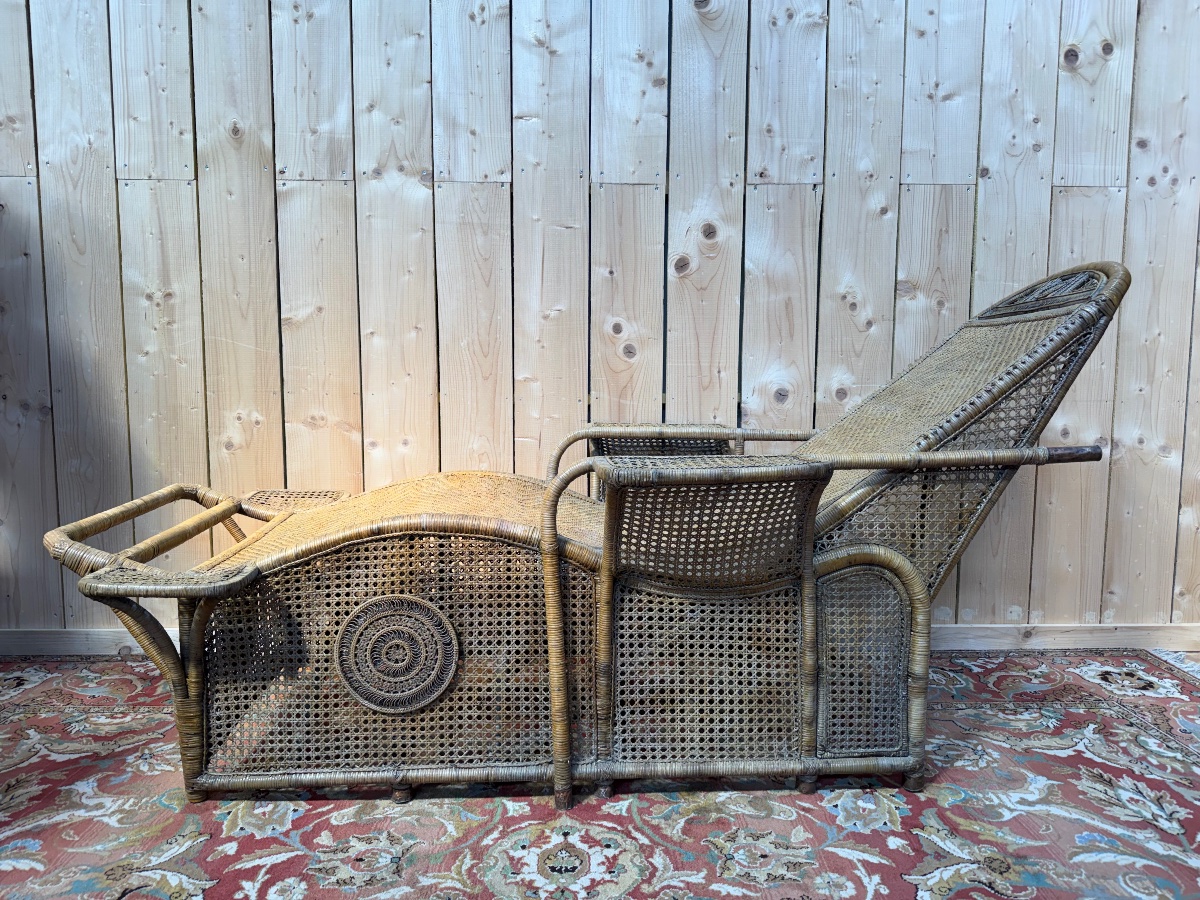 Chaise longue en osier et cannage anglaise 1900-photo-4