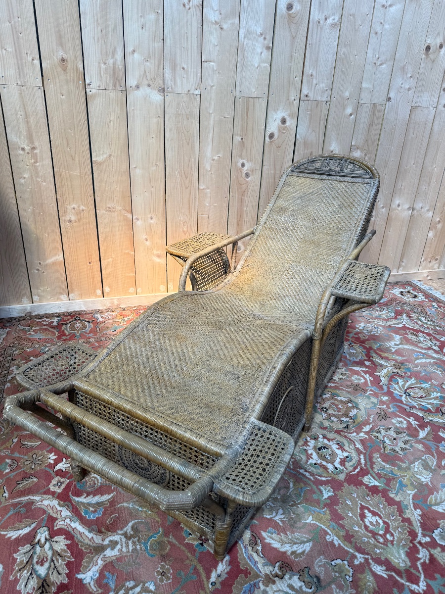 Chaise longue en osier et cannage anglaise 1900-photo-2