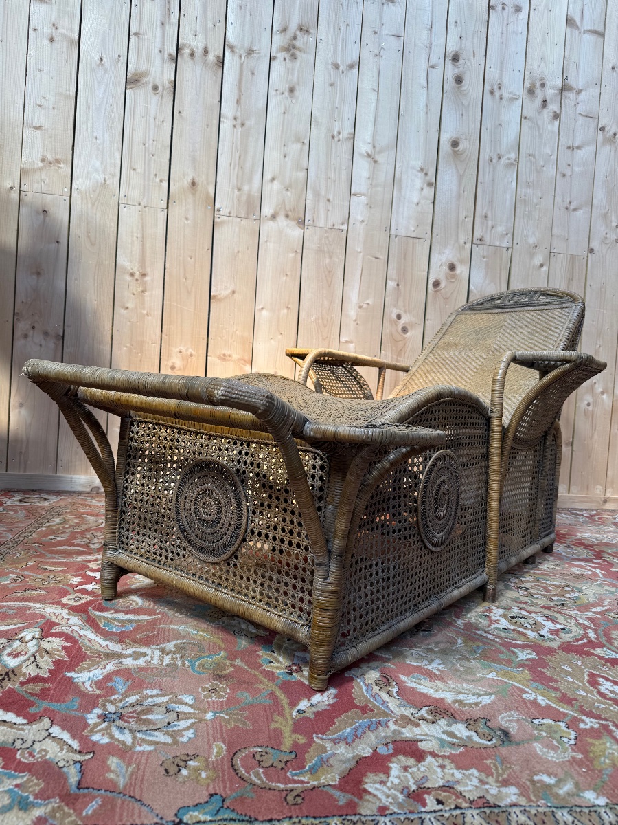 Chaise longue en osier et cannage anglaise 1900-photo-3
