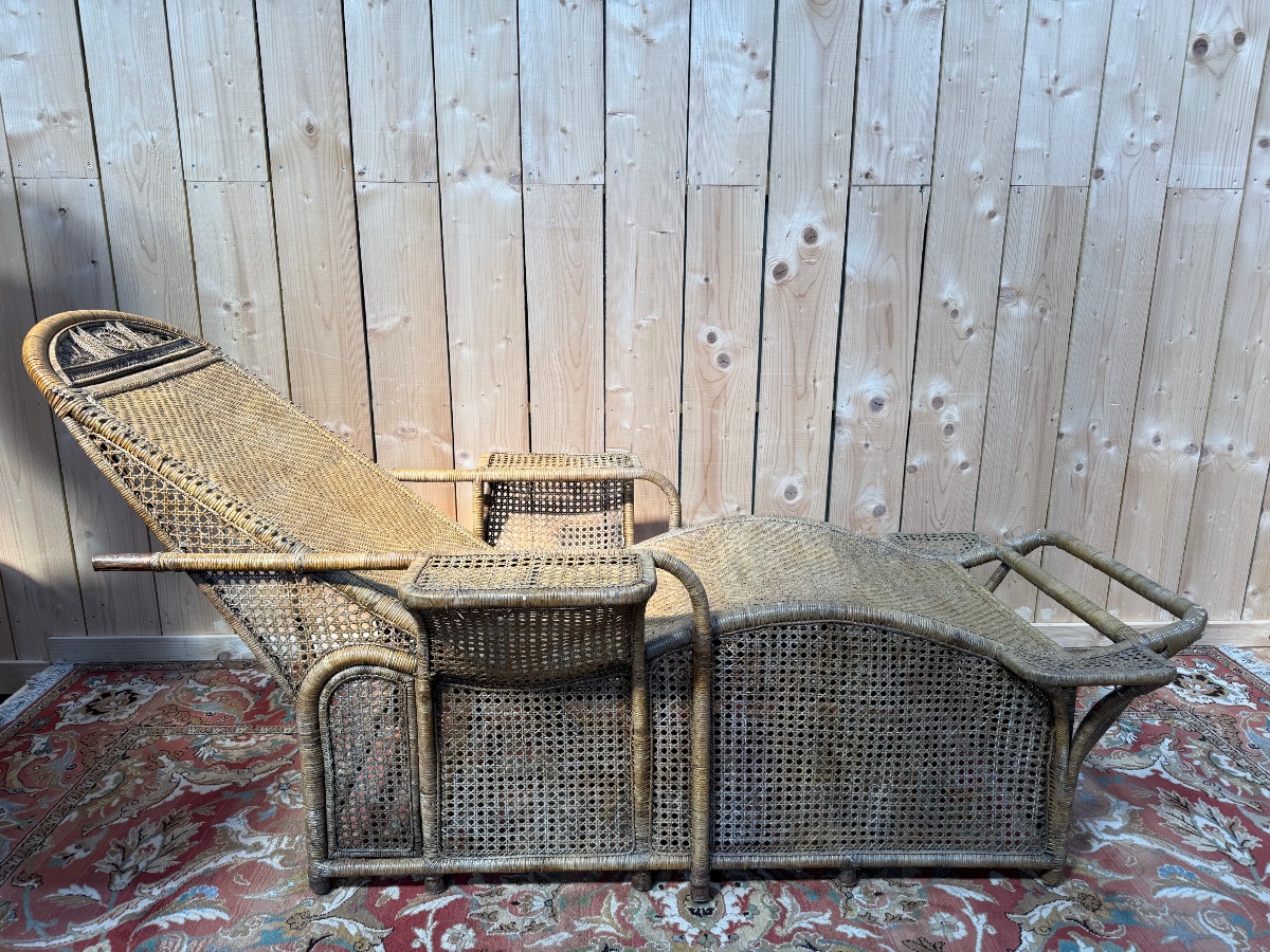 Chaise longue en osier et cannage anglaise 1900-photo-7