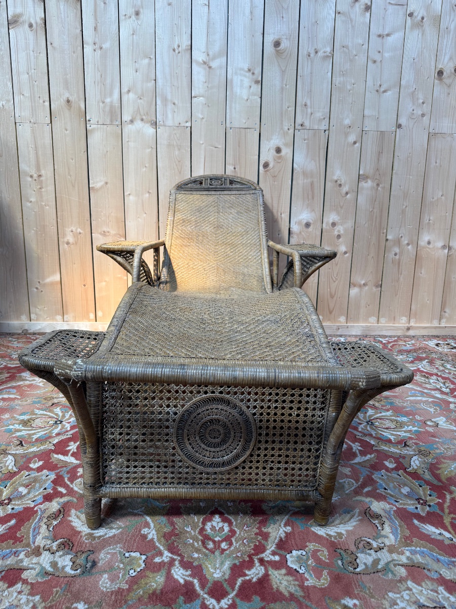 Chaise longue en osier et cannage anglaise 1900-photo-8