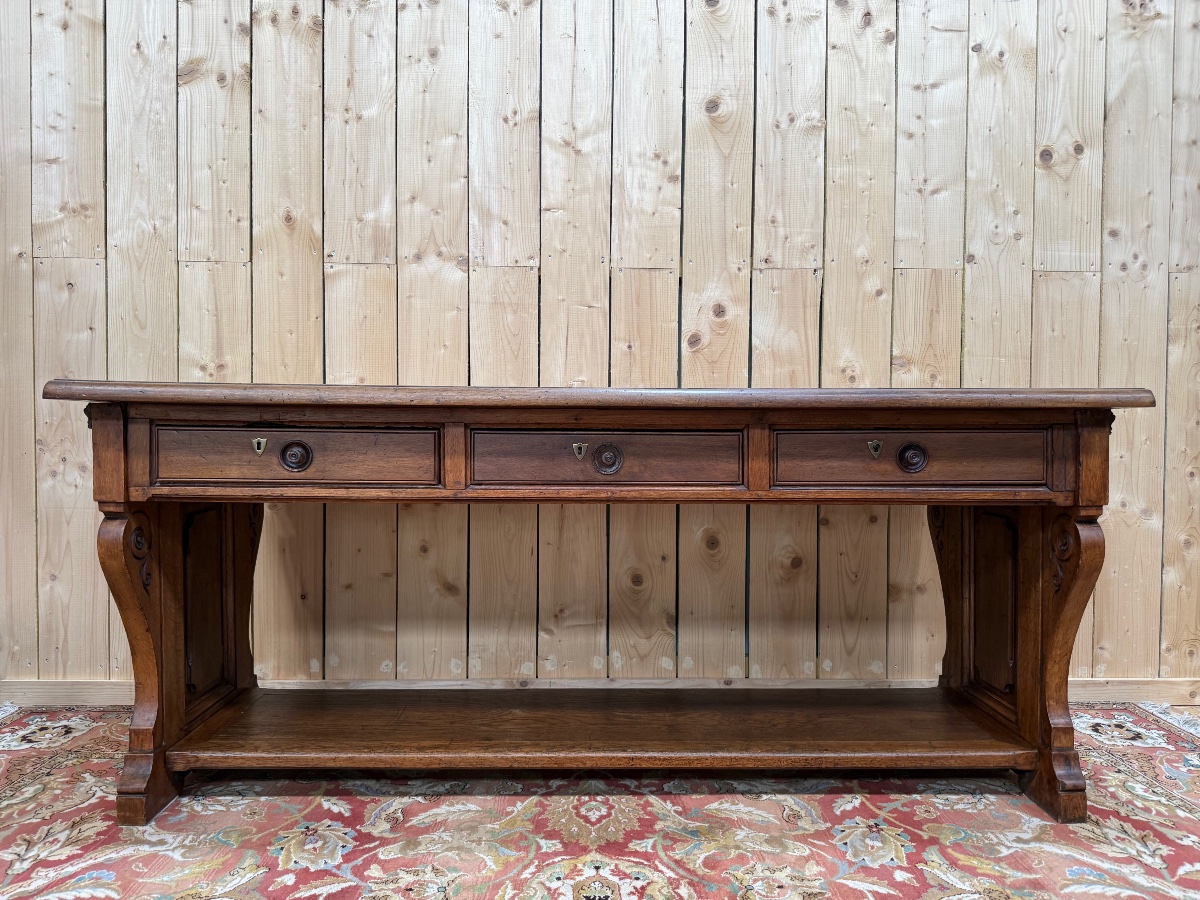 Large Console Table Or Display Table In Walnut, Neo-renaissance Style -photo-2