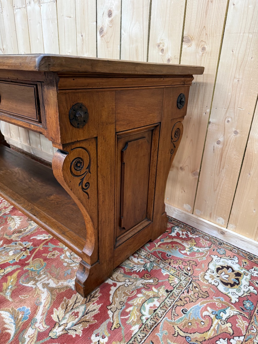 Large Console Table Or Display Table In Walnut, Neo-renaissance Style -photo-4