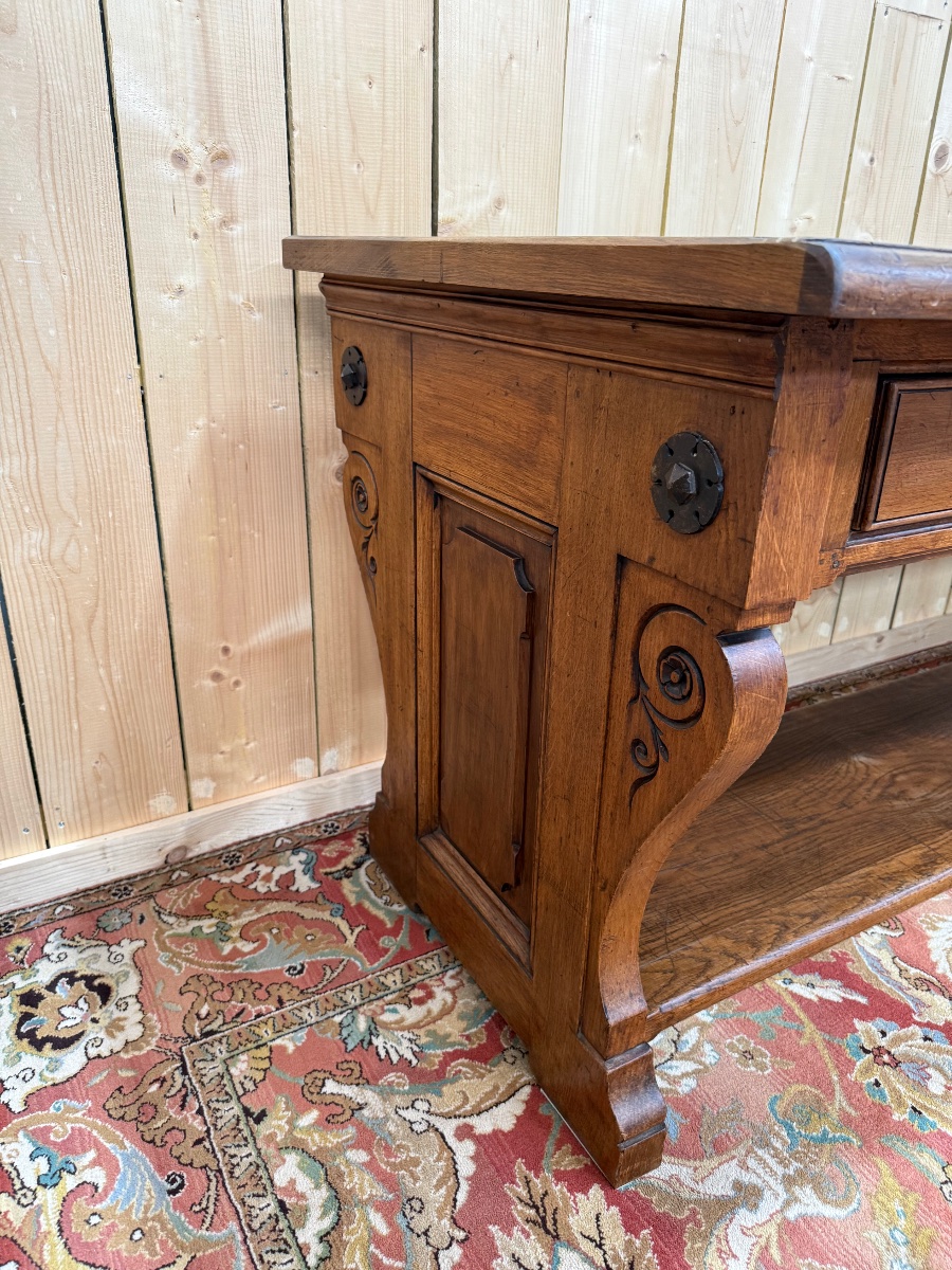Large Console Table Or Display Table In Walnut, Neo-renaissance Style -photo-1