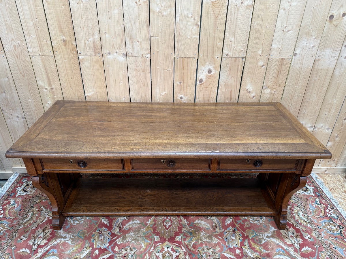 Large Console Table Or Display Table In Walnut, Neo-renaissance Style -photo-2