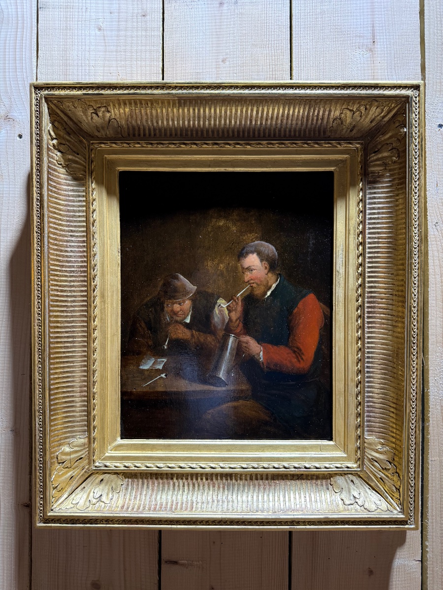 Flemish Or Dutch Oil On Canvas "tavern Scene"-photo-2