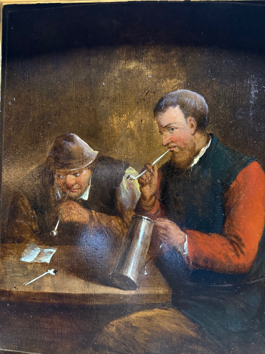Flemish Or Dutch Oil On Canvas "tavern Scene"-photo-3