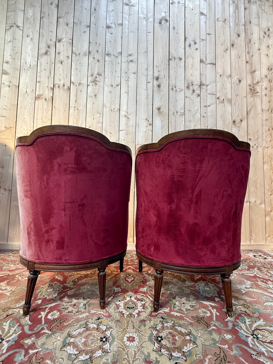 Paire de fauteuils - bergères "Gondoles" de style Louis XVI-photo-1