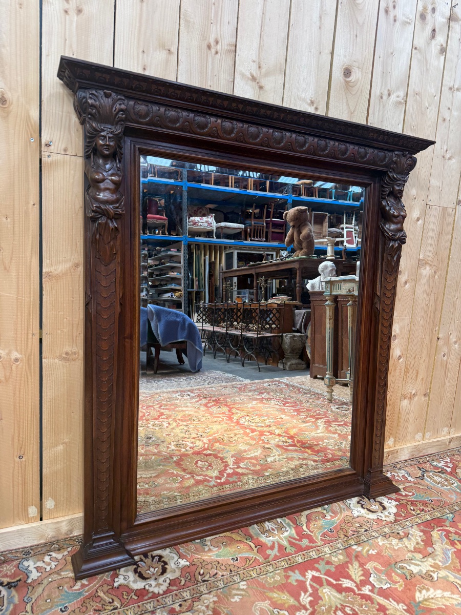 Grand miroir de style néo Renaissance / Baroque en noyer -photo-2