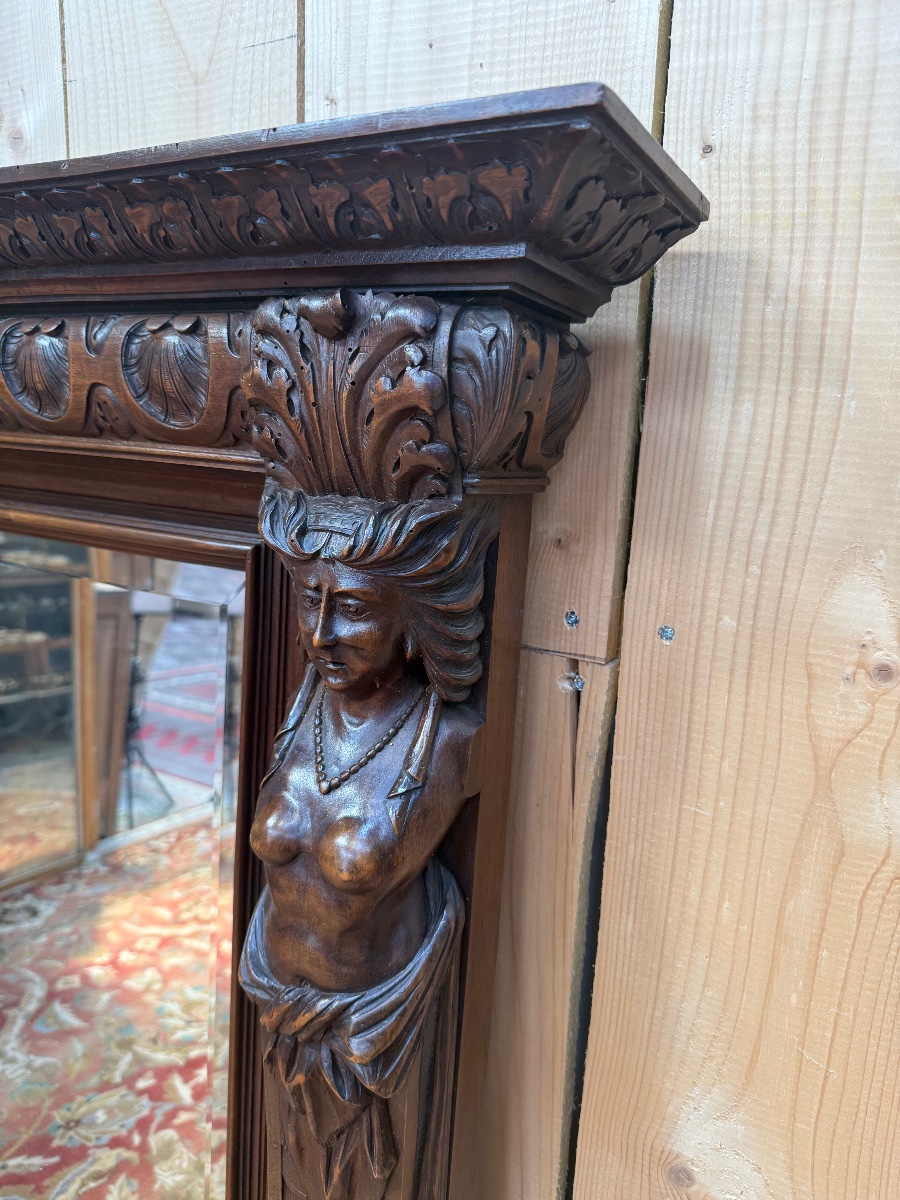 Grand miroir de style néo Renaissance / Baroque en noyer -photo-4