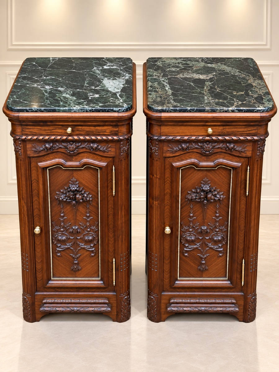 Pair Of Napoleon III-era Walnut Nightstands -photo-3