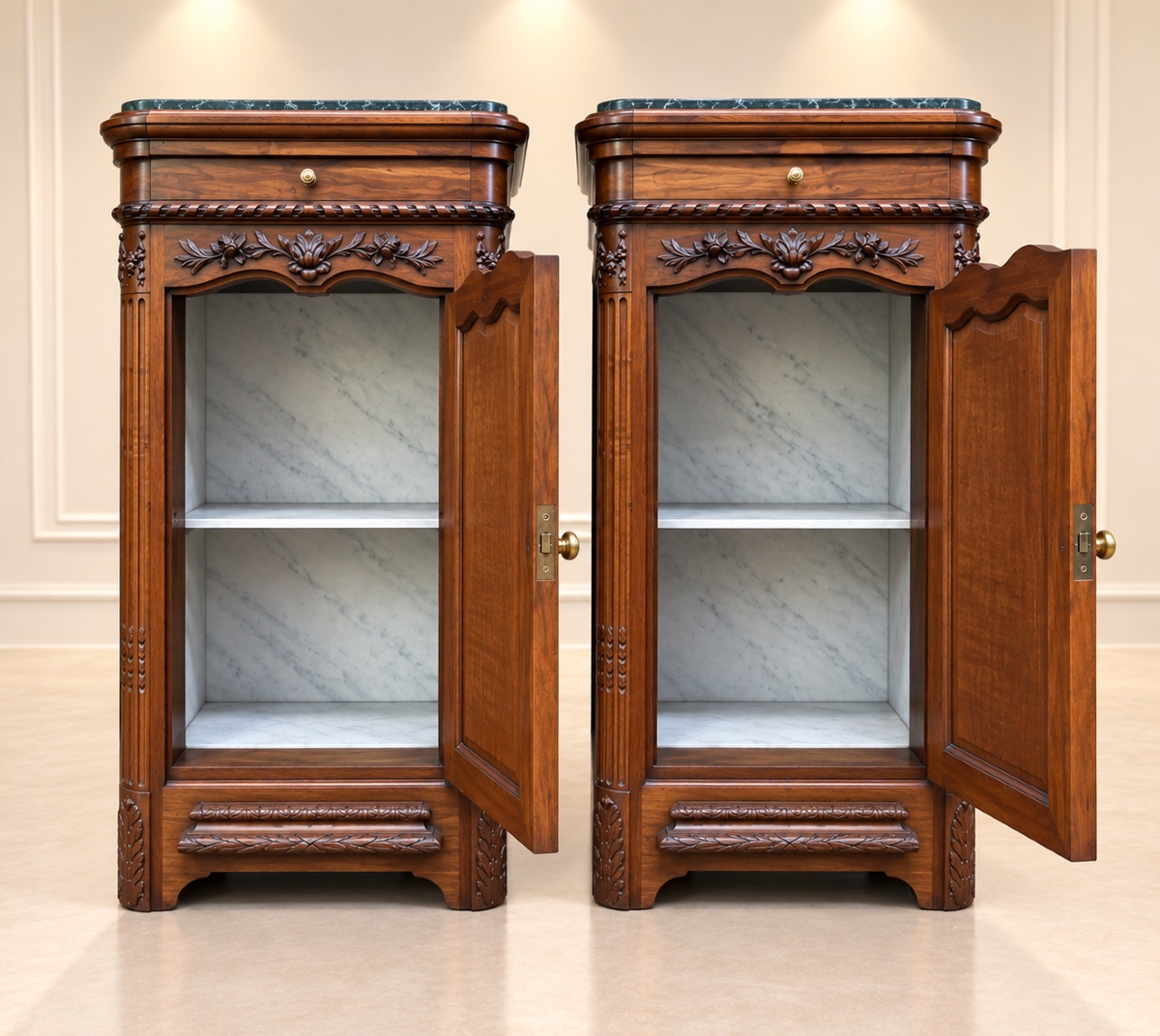 Pair Of Napoleon III-era Walnut Nightstands -photo-2