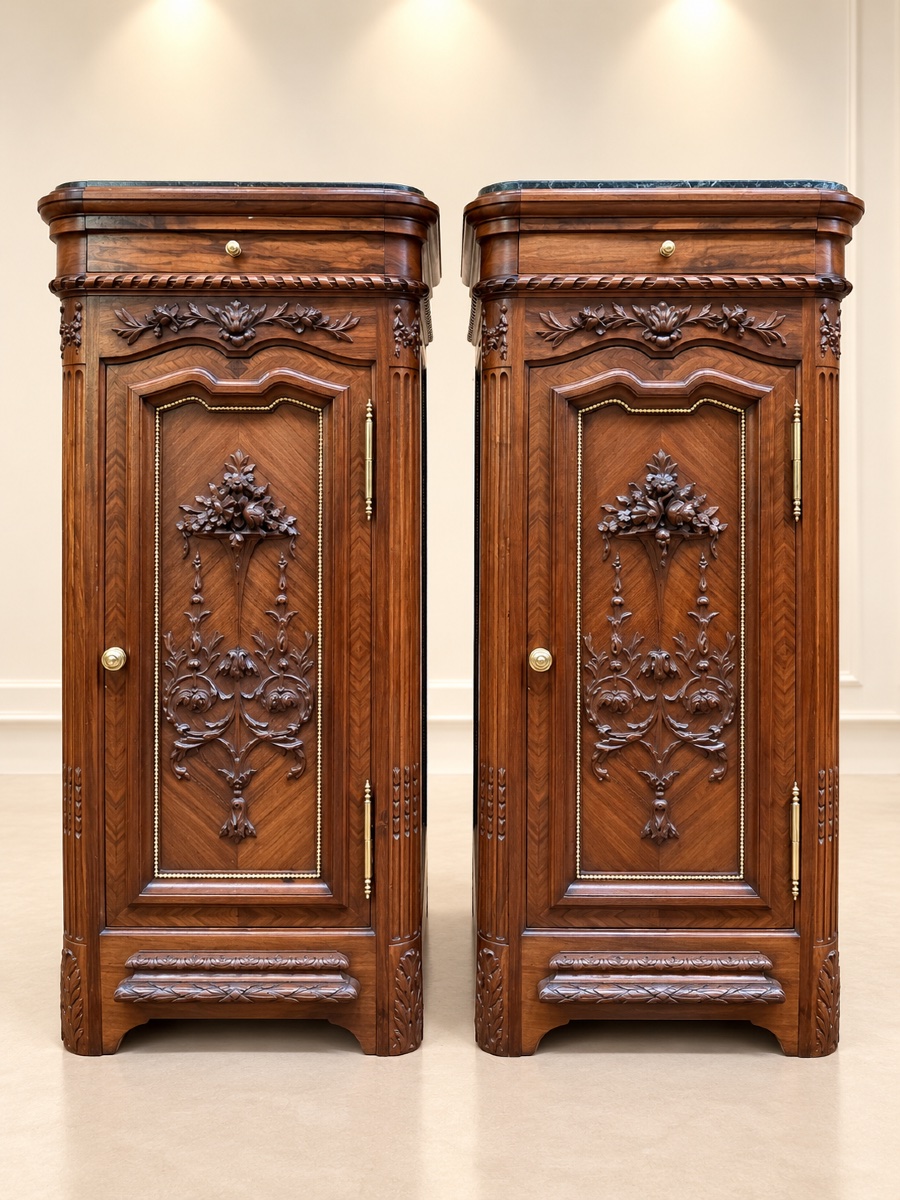 Pair Of Napoleon III-era Walnut Nightstands 
