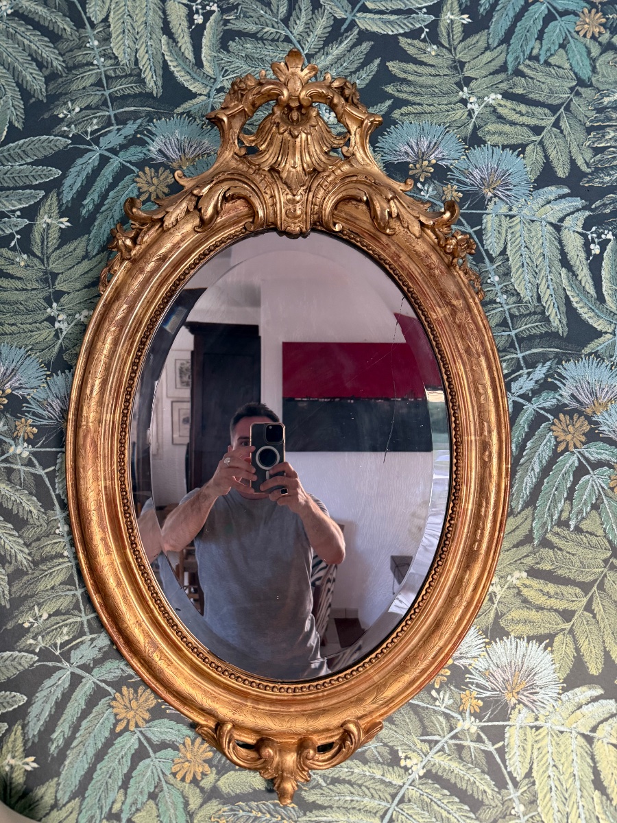 Napoleon III-era Oval Mirror With Gold Leaf-photo-2