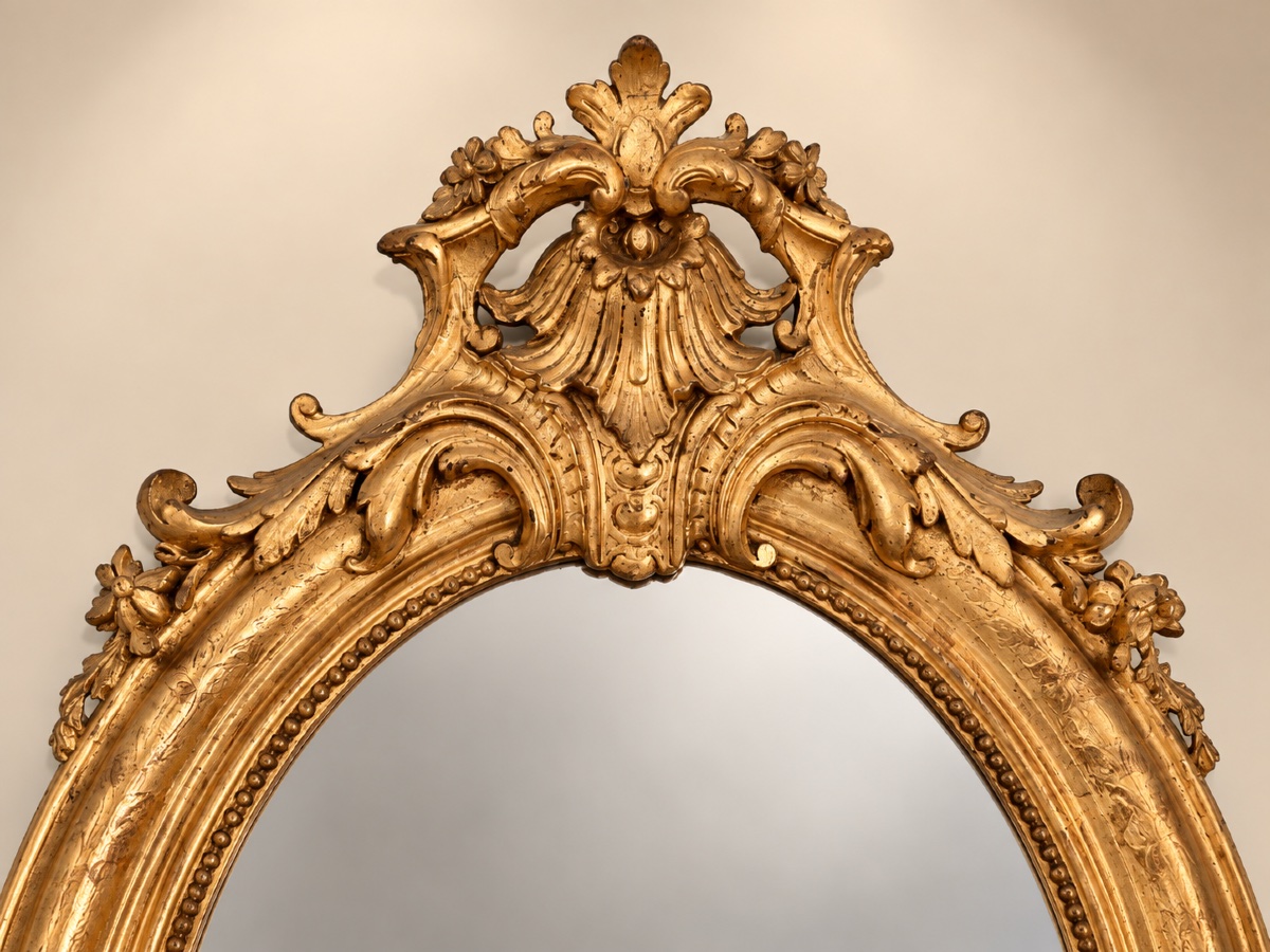 Napoleon III-era Oval Mirror With Gold Leaf-photo-3